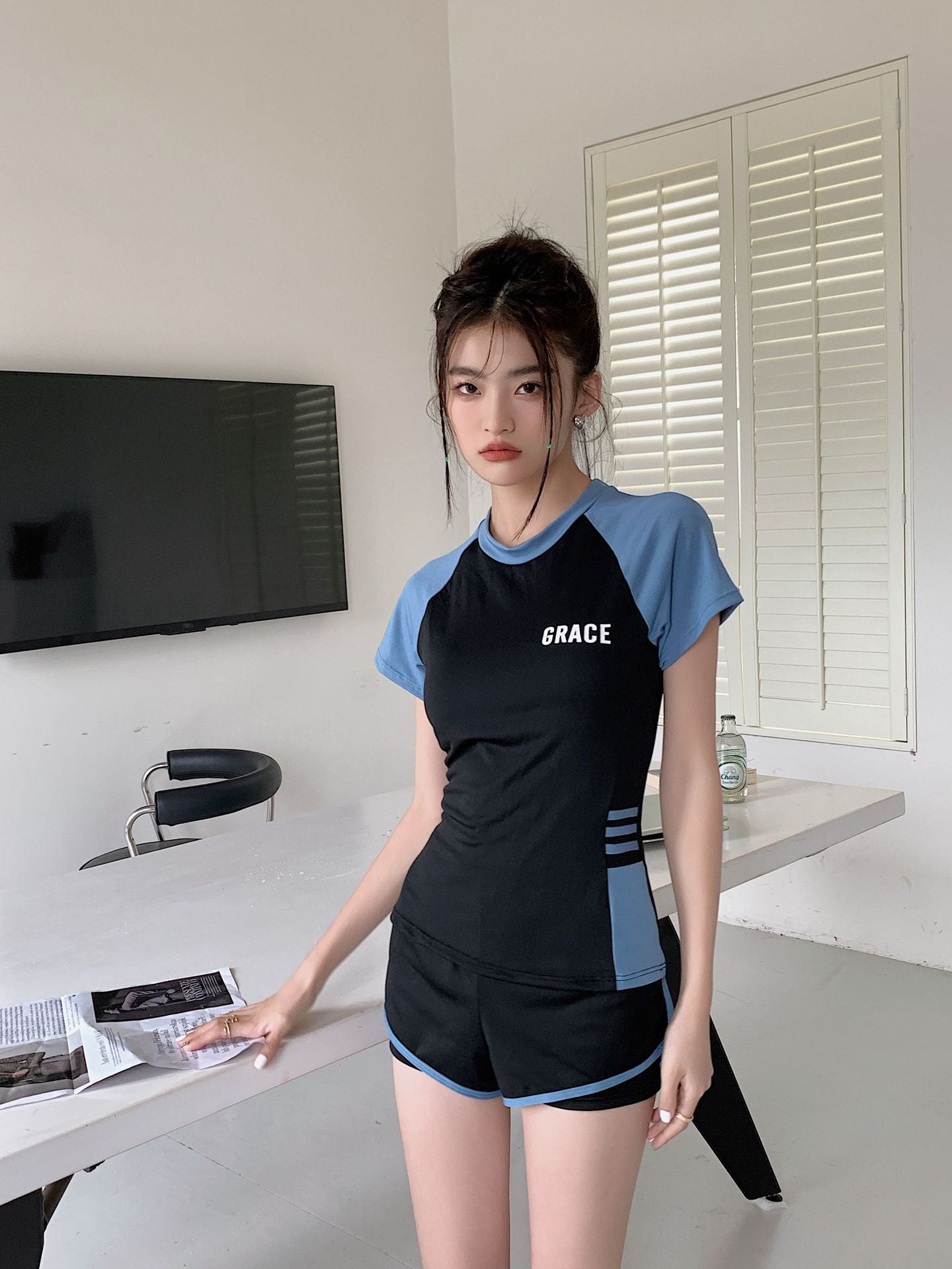 Sports Style Swimsuit for Female Students, Conservative Belly-Covering, Slimming Split, Flesh-Covering, High-Waisted Boxer Briefs, Hot Spring Swimsuit for Older Children