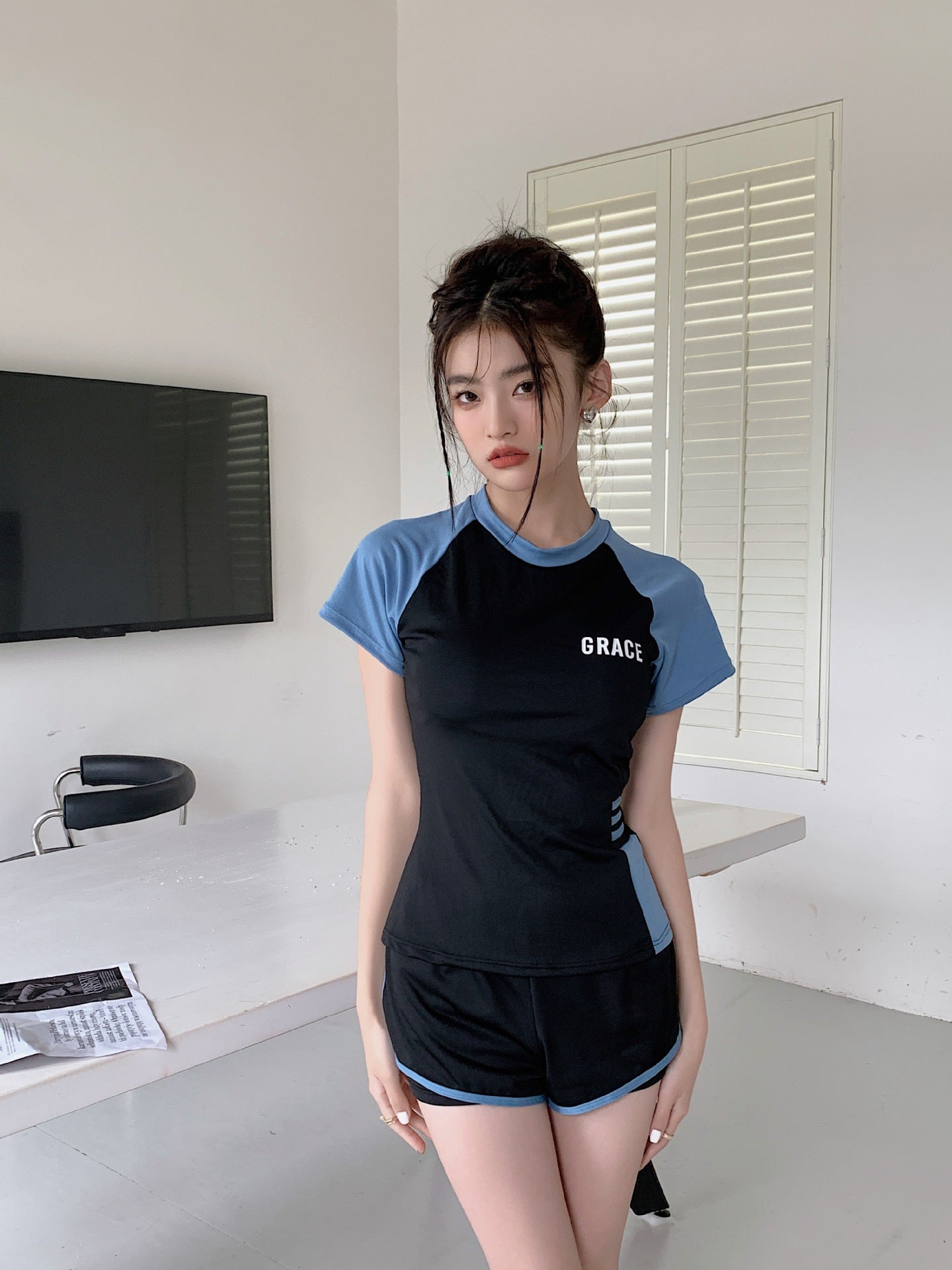 Sports Style Swimsuit for Female Students, Conservative Belly-Covering, Slimming Split, Flesh-Covering, High-Waisted Boxer Briefs, Hot Spring Swimsuit for Older Children