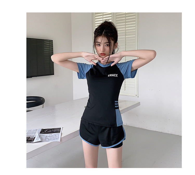 Sports Style Swimsuit for Female Students, Conservative Belly-Covering, Slimming Split, Flesh-Covering, High-Waisted Boxer Briefs, Hot Spring Swimsuit for Older Children