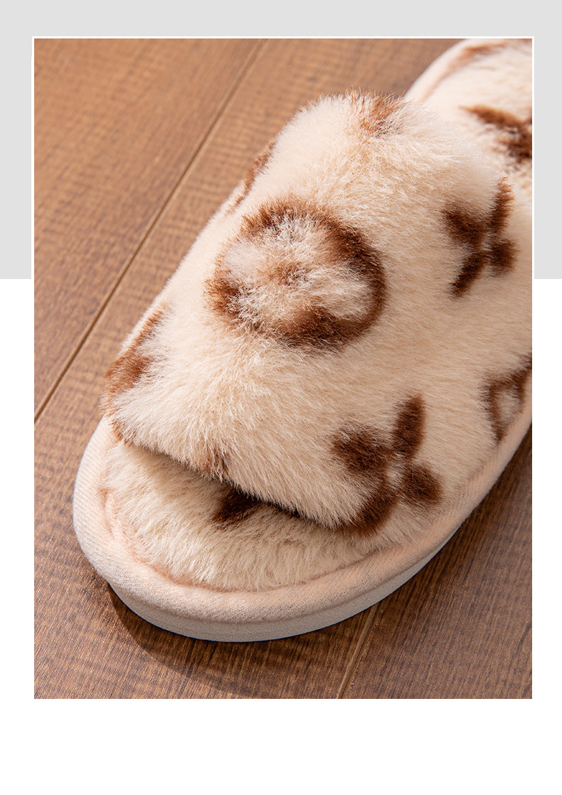 Mao Mao Open-mouth Cross-border Foreign Trade Open-toe Women's Slippers Autumn and Winter Four Seasons Open-mouth Slippers Imitation Rabbit Fur