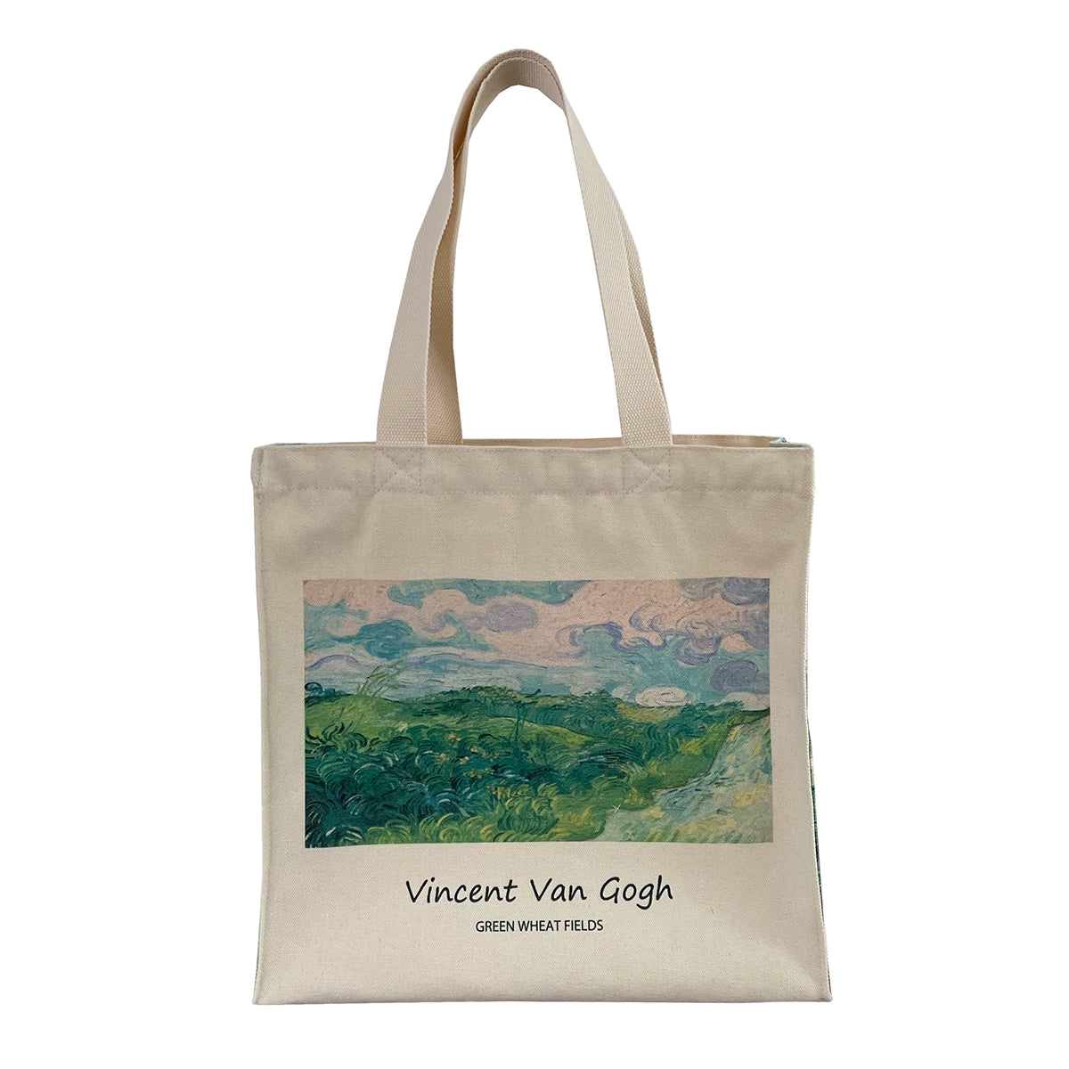 Van Gogh Green Oil Painting Zipper Student Schoolbag Canvas Bag