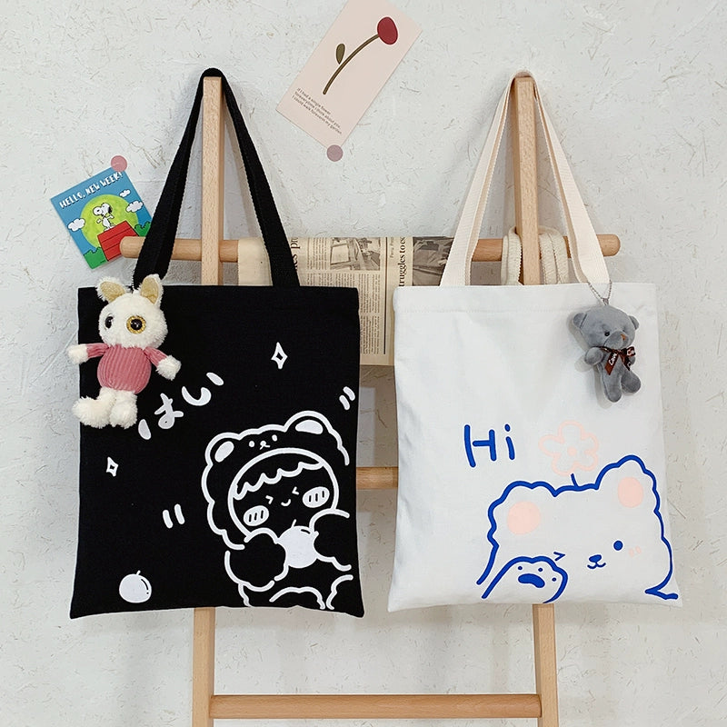 K-style Canvas Shoulder Bag Female Artistic Casual Handbag Harajuku Fresh Student Bag Minimalist Shopping Bags