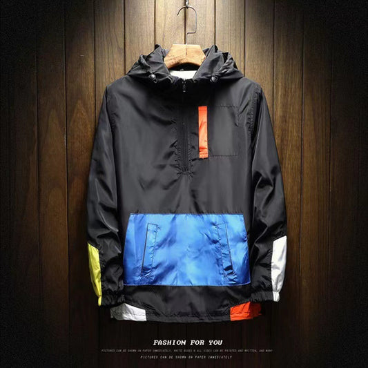 K-Style 2025 New Spring Men's Hooded Jacket Men's Color Matching Trendyy Loose Casual Pullover Baseball Uniform for Men