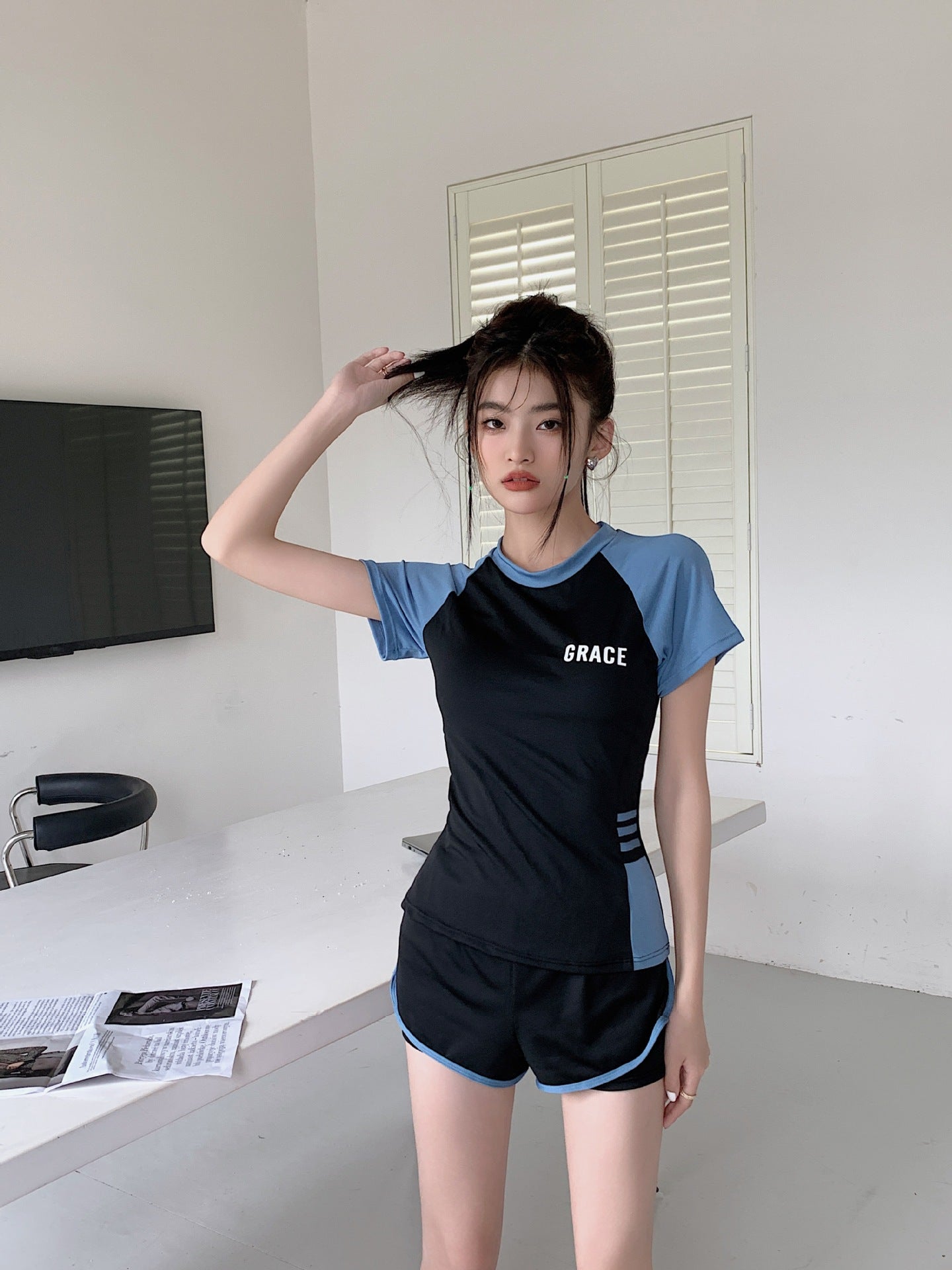 Sports Style Swimsuit for Female Students, Conservative Belly-Covering, Slimming Split, Flesh-Covering, High-Waisted Boxer Briefs, Hot Spring Swimsuit for Older Children