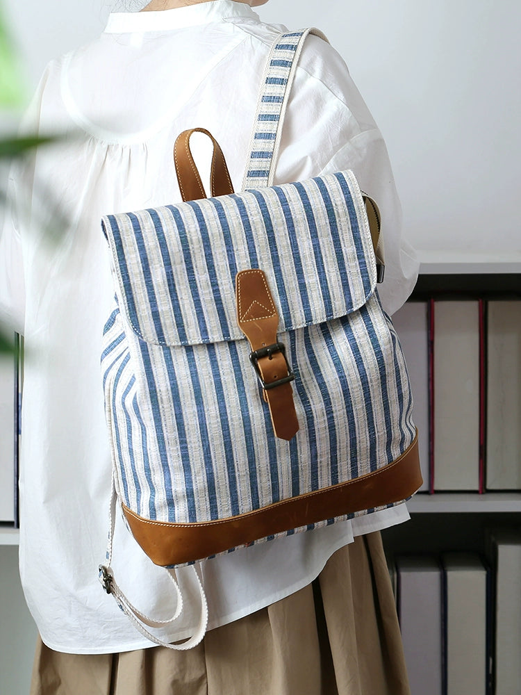 Xiao Sheng Youmi Casual Stripes Canvas Women's Backpack