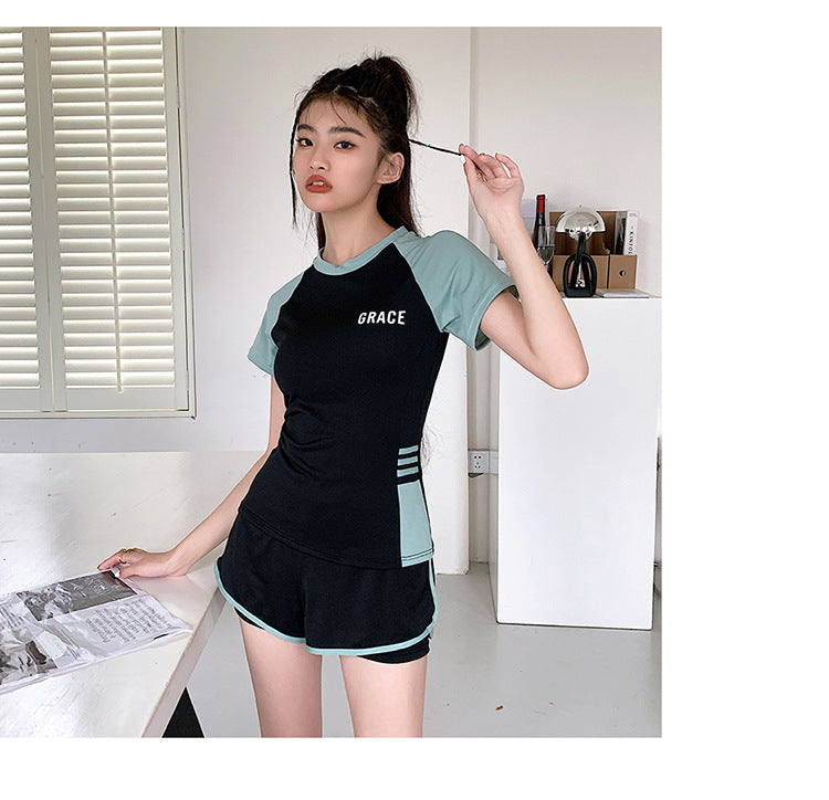 Sports Style Swimsuit for Female Students, Conservative Belly-Covering, Slimming Split, Flesh-Covering, High-Waisted Boxer Briefs, Hot Spring Swimsuit for Older Children