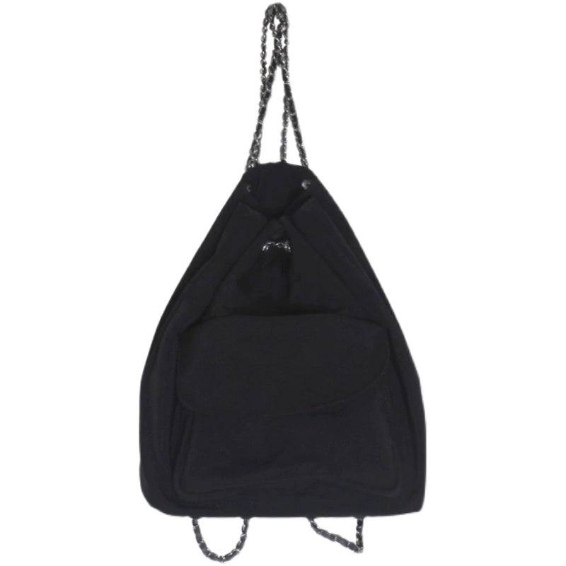 Minimalist Silk Cloth Black Korean Style Drawstring Student Schoolbag