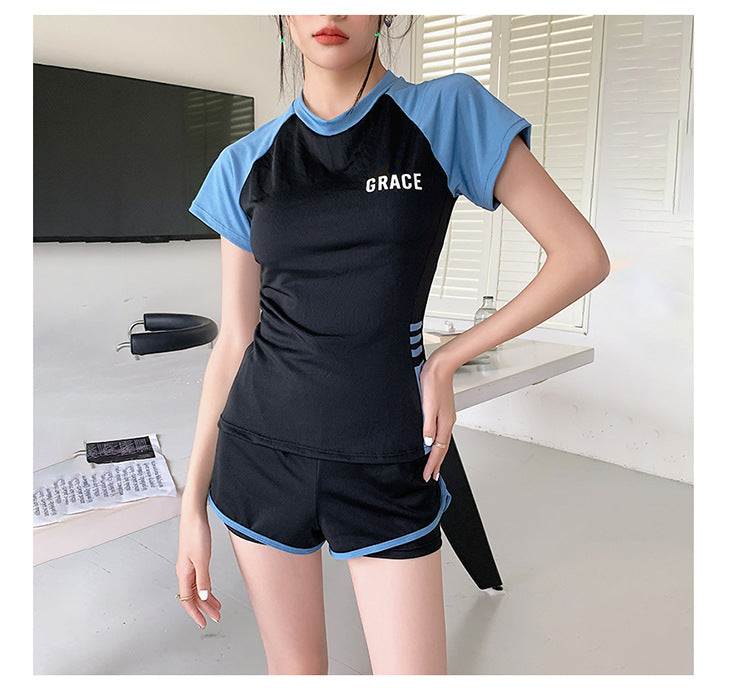 Sports Style Swimsuit for Female Students, Conservative Belly-Covering, Slimming Split, Flesh-Covering, High-Waisted Boxer Briefs, Hot Spring Swimsuit for Older Children