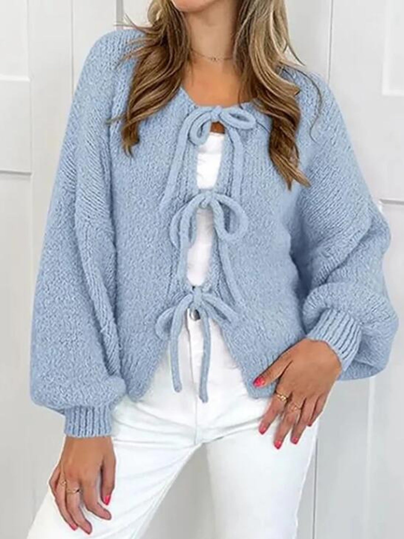 V-neck front tie Cardigan