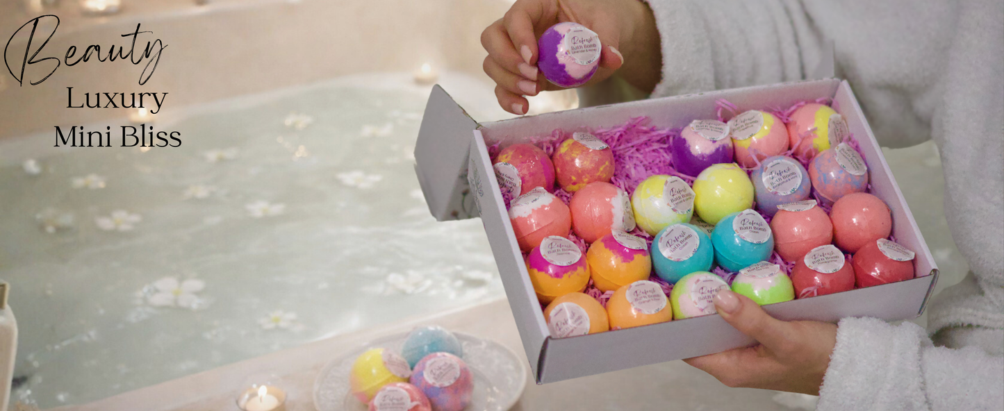 EvolutionUSA Refresh Bath Bombs for Women, 24 Lush Bath Bombs Mini Sized, Luxurious Womens Gift for Mother's Day, Easter, Birthday or Self Care, Luxurious & Relaxing Bathbombs, Womens Bath Balls
