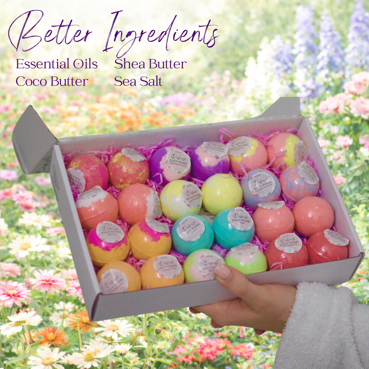 EvolutionUSA Refresh Bath Bombs for Women, 24 Lush Bath Bombs Mini Sized, Luxurious Womens Gift for Mother's Day, Easter, Birthday or Self Care, Luxurious & Relaxing Bathbombs, Womens Bath Balls