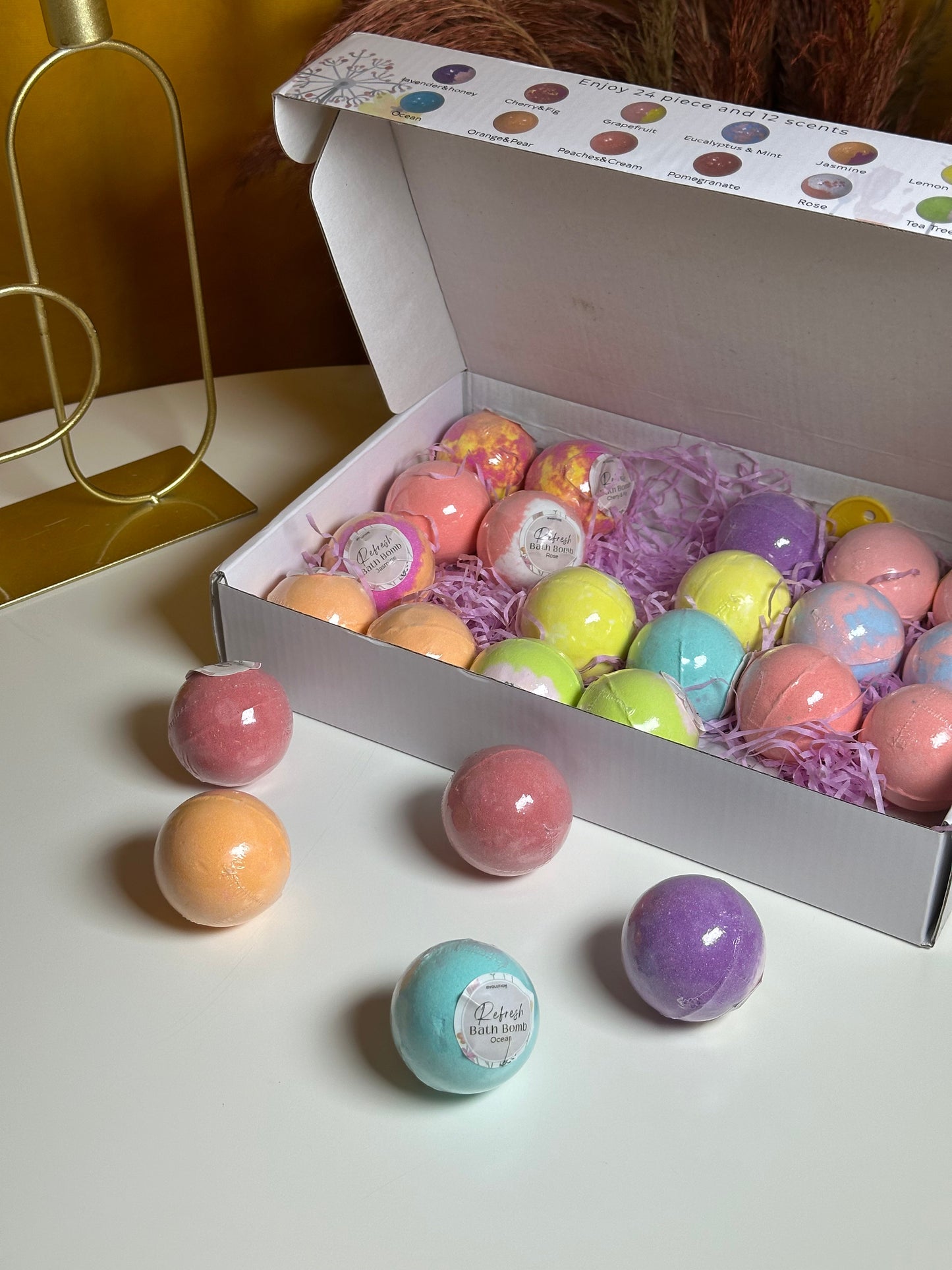 EvolutionUSA Refresh Bath Bombs for Women, 24 Lush Bath Bombs Mini Sized, Luxurious Womens Gift for Mother's Day, Easter, Birthday or Self Care, Luxurious & Relaxing Bathbombs, Womens Bath Balls