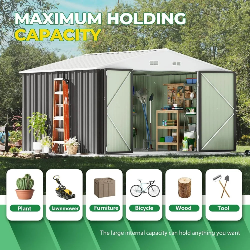 10 x 8 FT Outdoor Storage Shed, Metal Garden Sheds & Outdoor Storage Clearance, Large Tool Shed Outdoor with Single, Customized