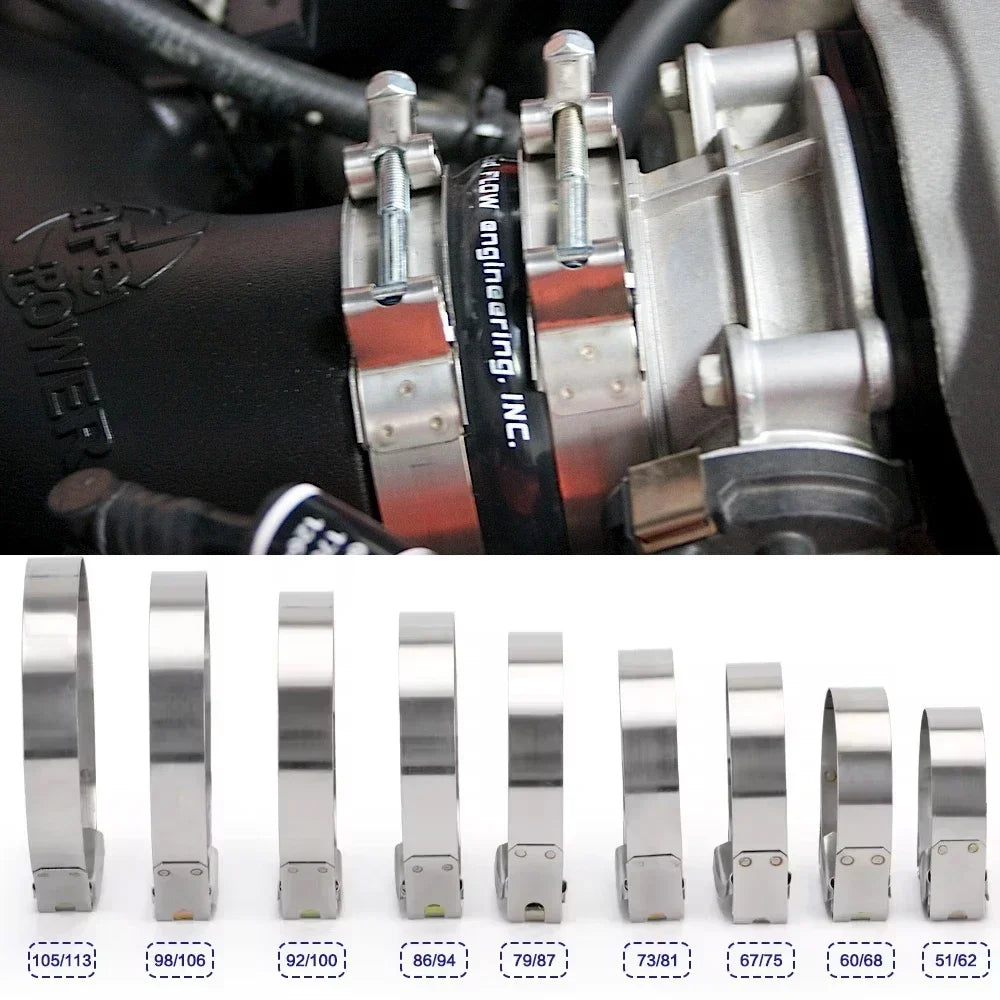 40-112mm 2/2.25/ 2.5/ 2.75/ 3.0/ 3.25/ 3.5/4.0" T-Bolt Exhaust Steel Hose Clamp Intake Turbo Intercooler Silicone Coupler Clamps