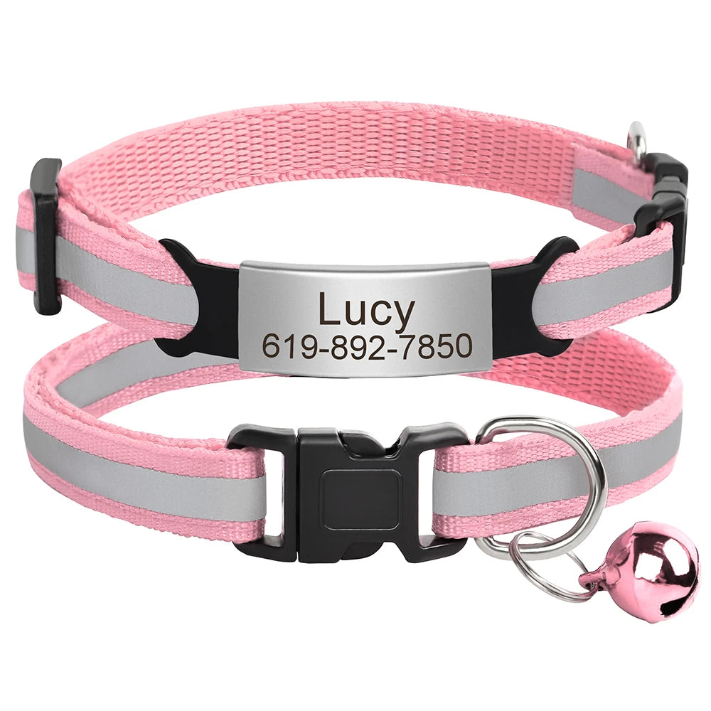 Reflective Cat Collar Engraved Safe Cats Kitten Collars with Bell Puppy Pet Necklace Accessories for Cat Small Dog Chihuahua