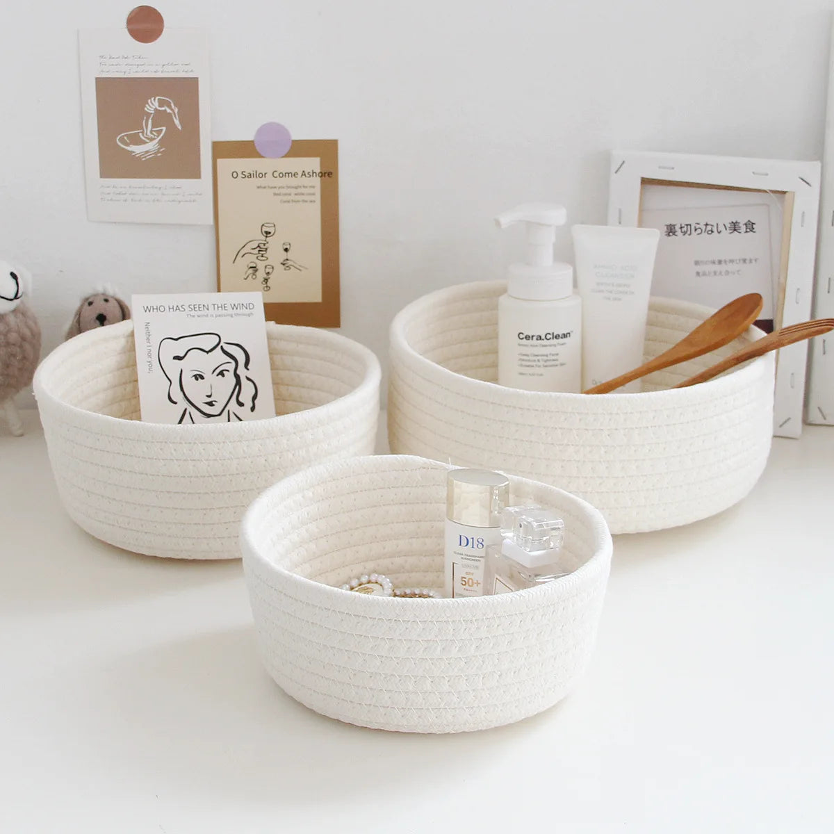 Handmade Woven Storage Basket Cotton Rope Child Toy Storage Vegetable Rope Bins For Toys Towels Blankets Nursery Kids Room