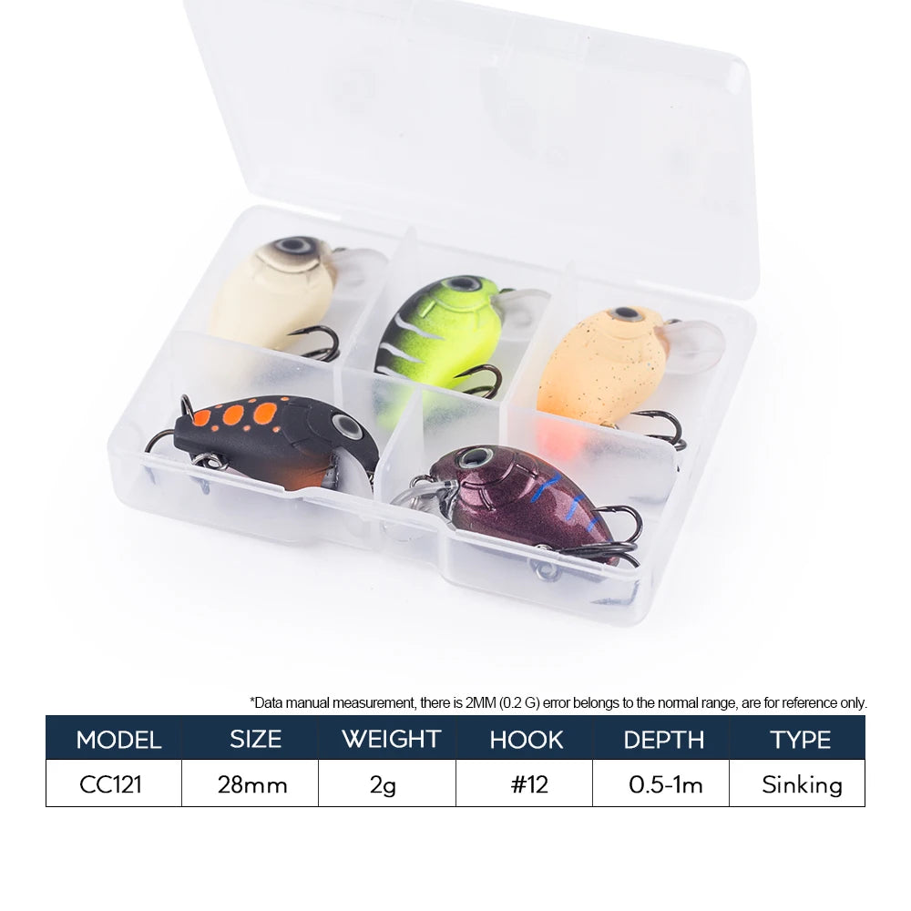 Hanlin 5pcs/Suit 2.8cm 2g Mini Wobblers Slow Sinking Crankbait Fishing Lure Artificial Bait Hard Plastic Wobbler For Bass Tackle