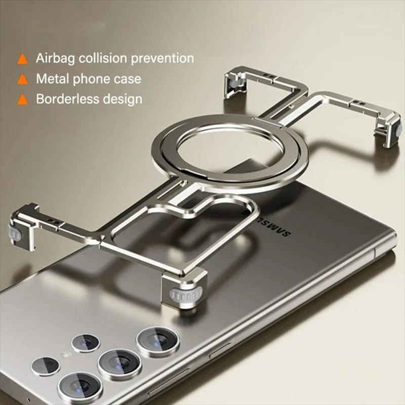 Ring Stand Magnetic Phone Case For Samsung Galaxy S24 S23 Ultra Plus Galaxy Metal Bumper With Finger Ring Holder Phone Cover