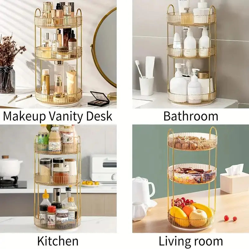 1pc 360° Rotating Makeup Organizer, Light Luxury Transparent Storage Rack, Large Capacity Cosmetics Storage Box, Multi-function