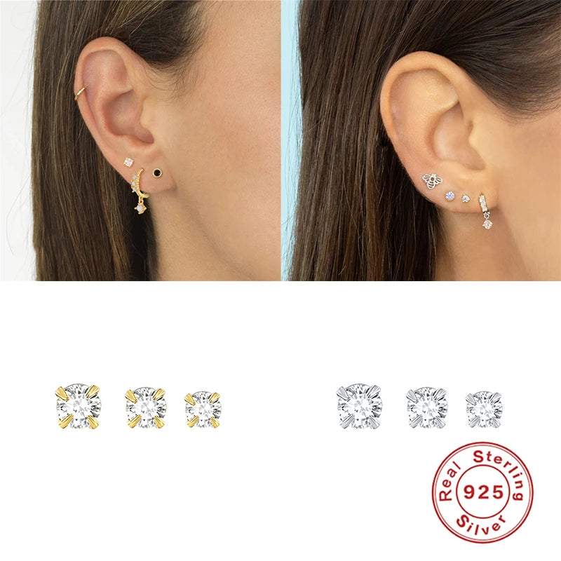 CANNER Mini Four-Jaw Zircon Stud Earrings Simple Sterling Silver Earrings Gifts Ladies Boutique Jewelry Accessories Allergy-Free