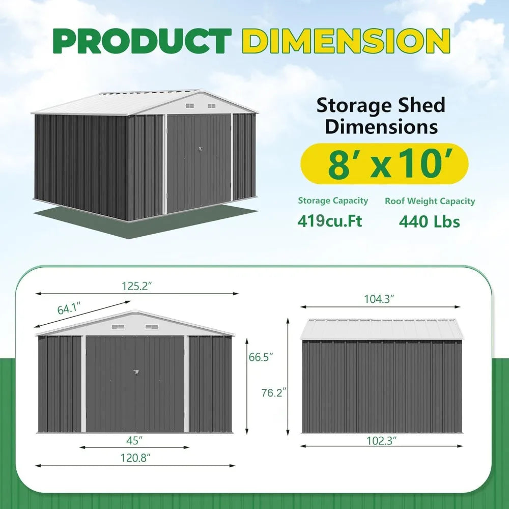 10 x 8 FT Outdoor Storage Shed, Metal Garden Sheds & Outdoor Storage Clearance, Large Tool Shed Outdoor with Single, Customized