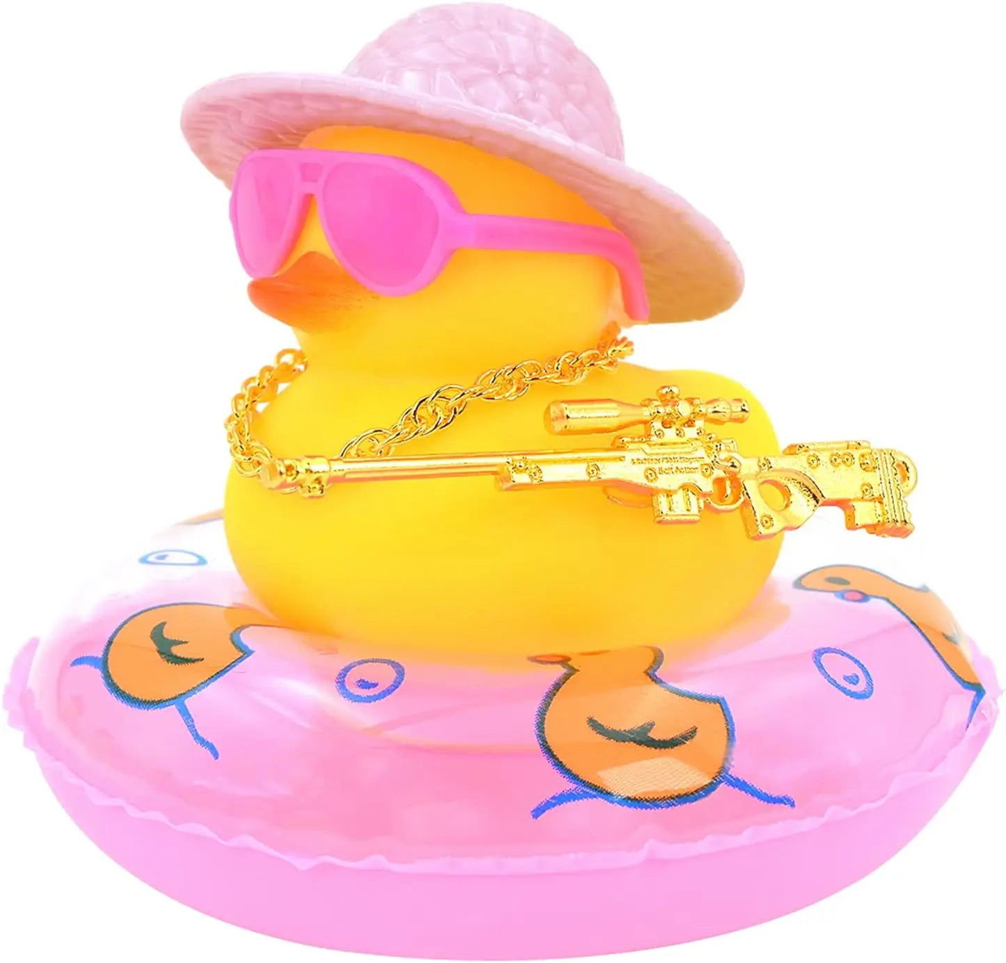 Duck Car Ornaments Yellow Duck Car Dashboard Decorations Set with Sunglasses, Swimming Ring Kids Bath Toys Home Duck Decoration