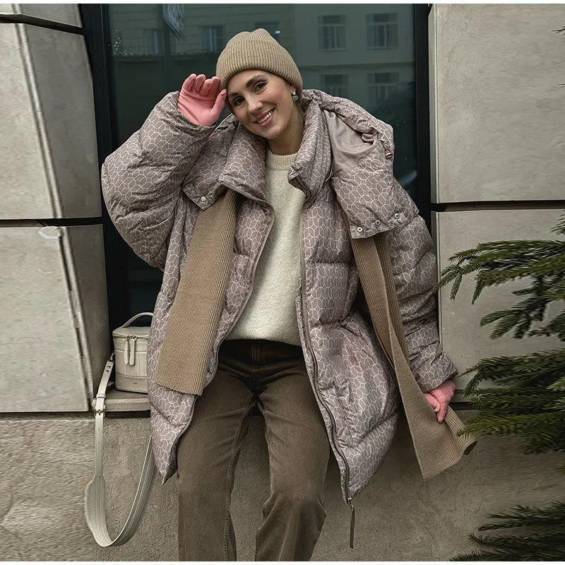 Print Puffy Women Winter Coats Casual Hooded Zipper Pocket Parkas Padded Jackets Vintage Lightweight Lady New In Outerwear