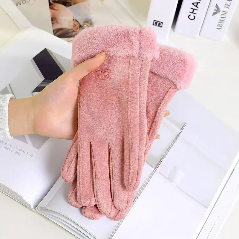 New Warm and Velvet Gloves, Cute and Beautiful Women's Gloves, Suitable for Women's Soft and Warm Winter Gloves, Cycling Gloves