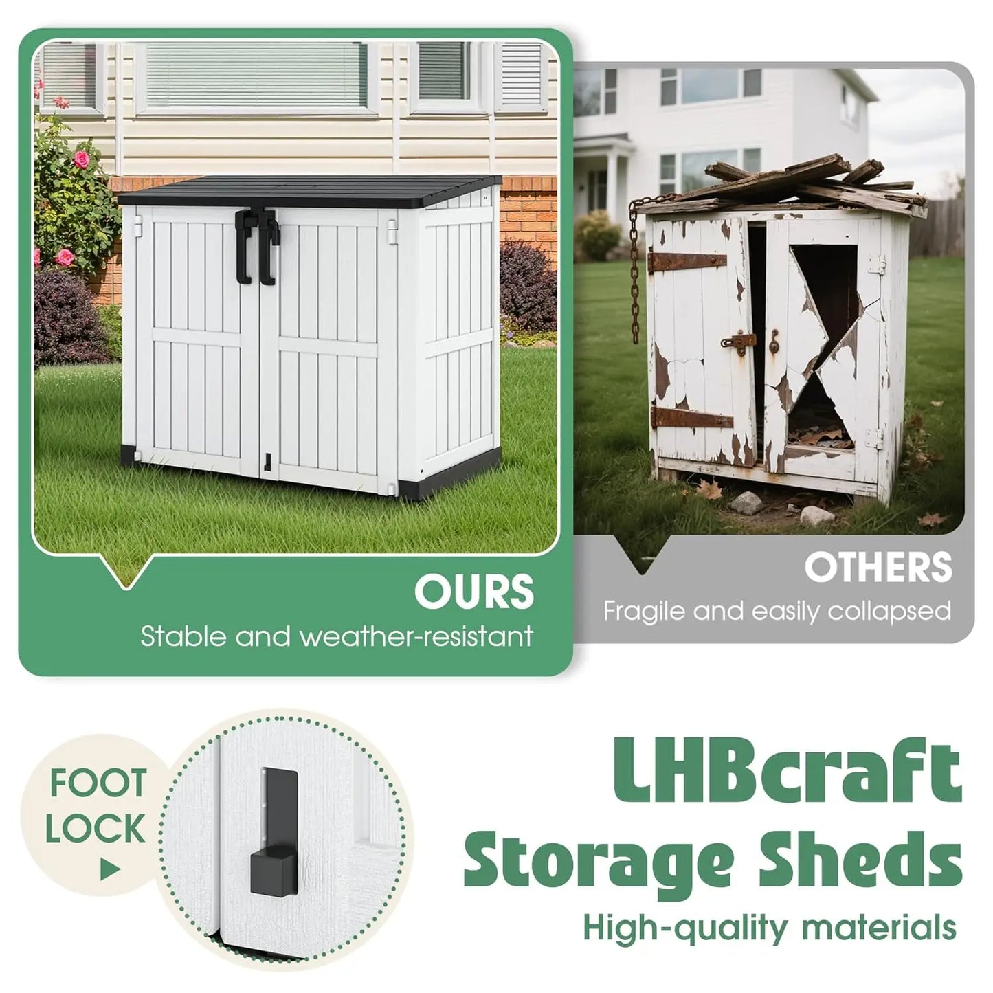 Outdoor Storage Cabinet 36 Cu Ft with Lockable Doors, Portable Horizontal Resin Storage Shed -Easy to Assemble,, Custom