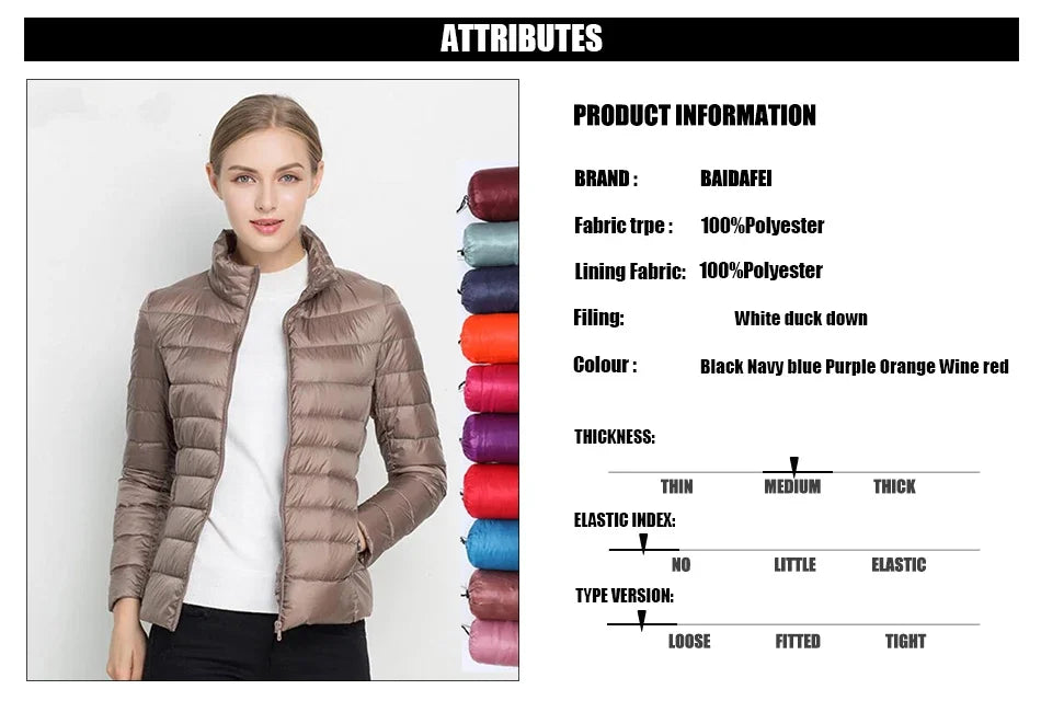 Women Short Puffer Jacket 2023 New Fashion Stand Collar Lightweight Water-Resistant Packable Female Down Parka Casual Coat