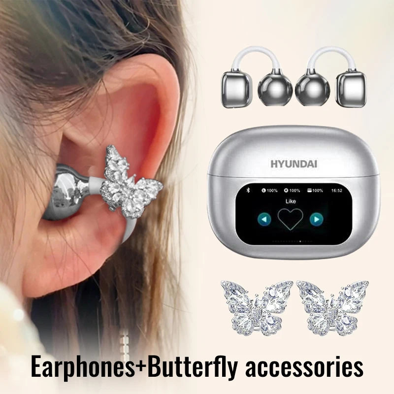 HYUNDAI HY-C02 Ear Clip Screen Display Earphones Wireless Bluetooth Headphones  Mic High Sound Stereo Sound Earbuds