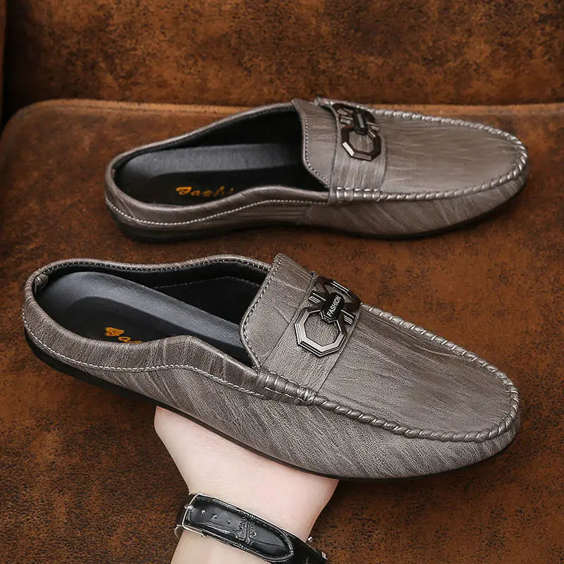 Men's Shoes Baotou Half Slippers Men's 2022 Summer New Sandals Soft Soled Men's Driving Shoes Casual Leather Shoes