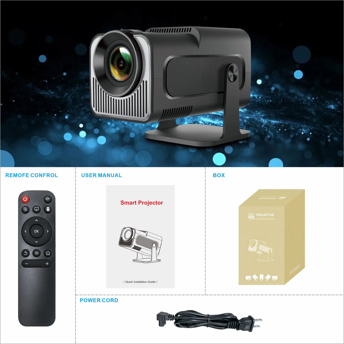 4K Smart Projector HY320 mini Android 11 Dual Wifi6 200 ANSI Allwinner H713 BT5.0 1080P 1980*1080P Home Cinema Outdoor Projetor