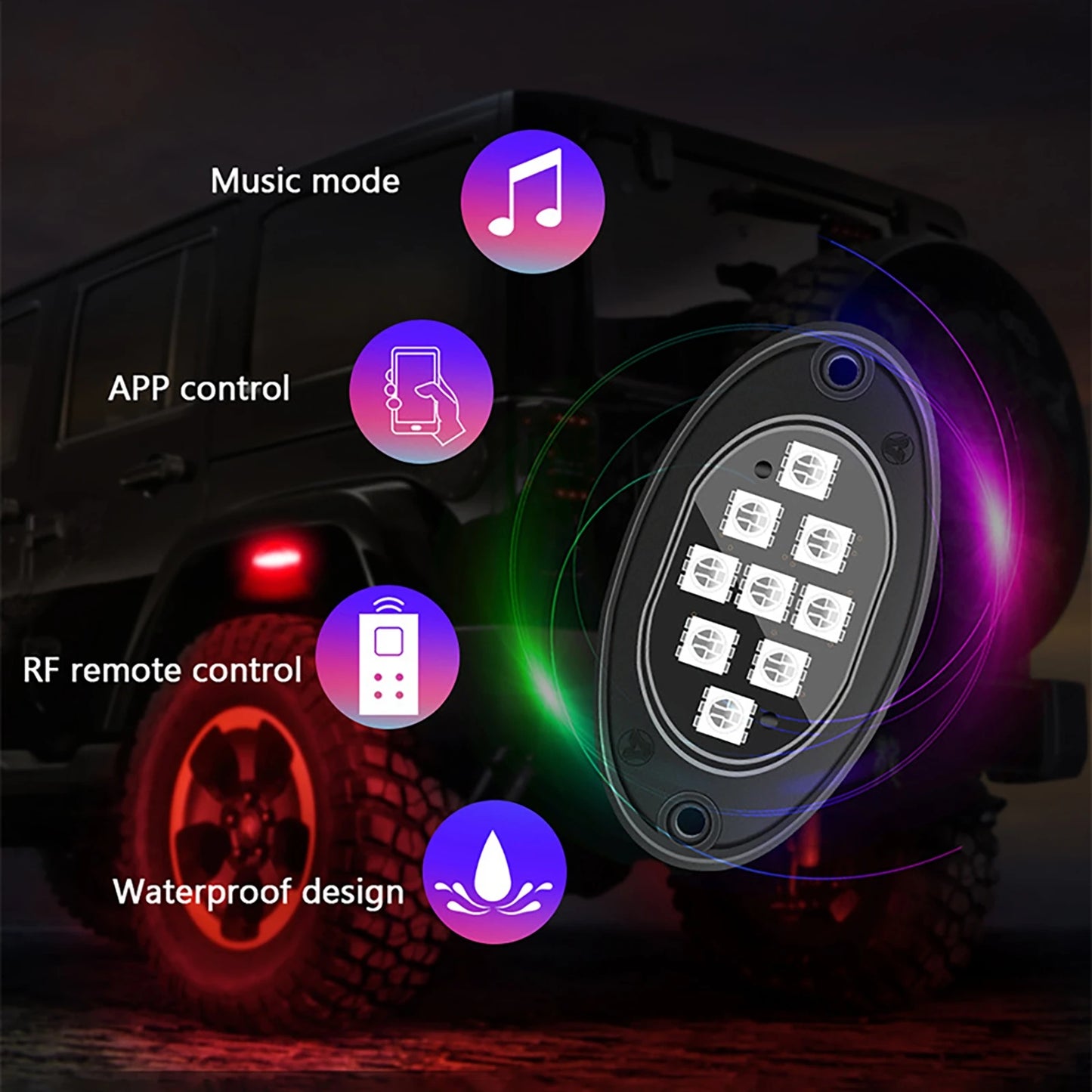 6/8/12pcs-in-1 9LED Car Trunk LED Rock Light 12V RGB Exterior Atmosphere Light Car Bottom Light Lamp Support Remote APP Control