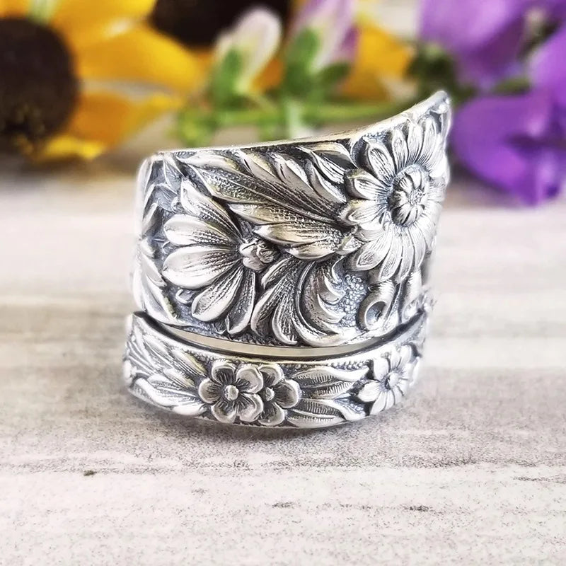 New Sunflower Dark Series Flower Ring with Colorful Flowers for Women's Engagement   Adjustable Opening