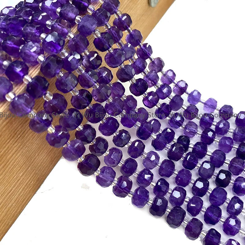 Natural Stone Beads 6x8MM Faceted Amethyst Wheel Rondelle Gem Spacer Bead for Jewelry Making DIY Bracelet Necklace Charms