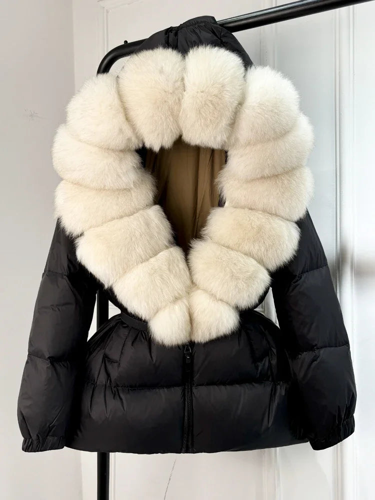 2025 Winter Puffer Jacket Women Real Fox Fur Hooded Thick Warm 90% White Duck Down Coat Female Parkas Waterproof