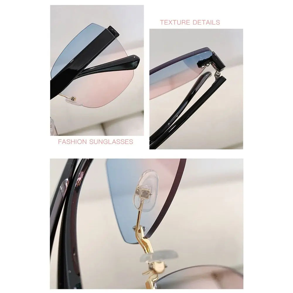 Brown Sunglasses Women Rimless Square Fashion Glasses Vintage Big Sunshades Shades For Zonnebril Dames Oculos De Sol Feminino