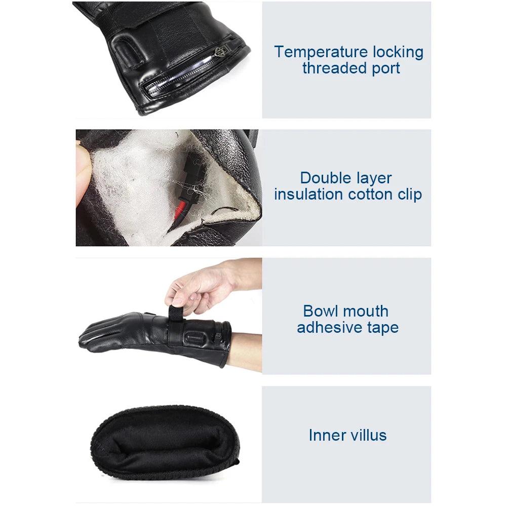 Rechargeable Heating Gloves 3 Temperature Levels Waterproof Electric Winter Gloves Hand Warmer for Outdoor Cycling Skiing Hiking