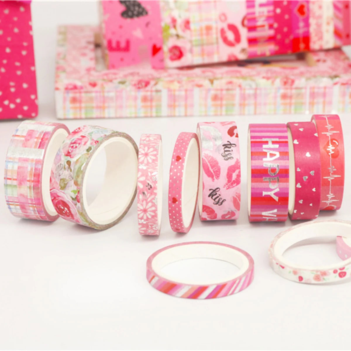 Romantic Valentine's Day washi tape,heart flower silver foil decoration material,DIY creative handmade gift for journals, greeti