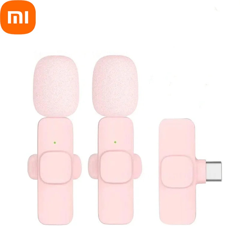 Xiaomi Pink Wireless Lavalier Microphone for iPhone Android PC Live Gaming Phone Portable Audio Video Recording Vlog Microphone