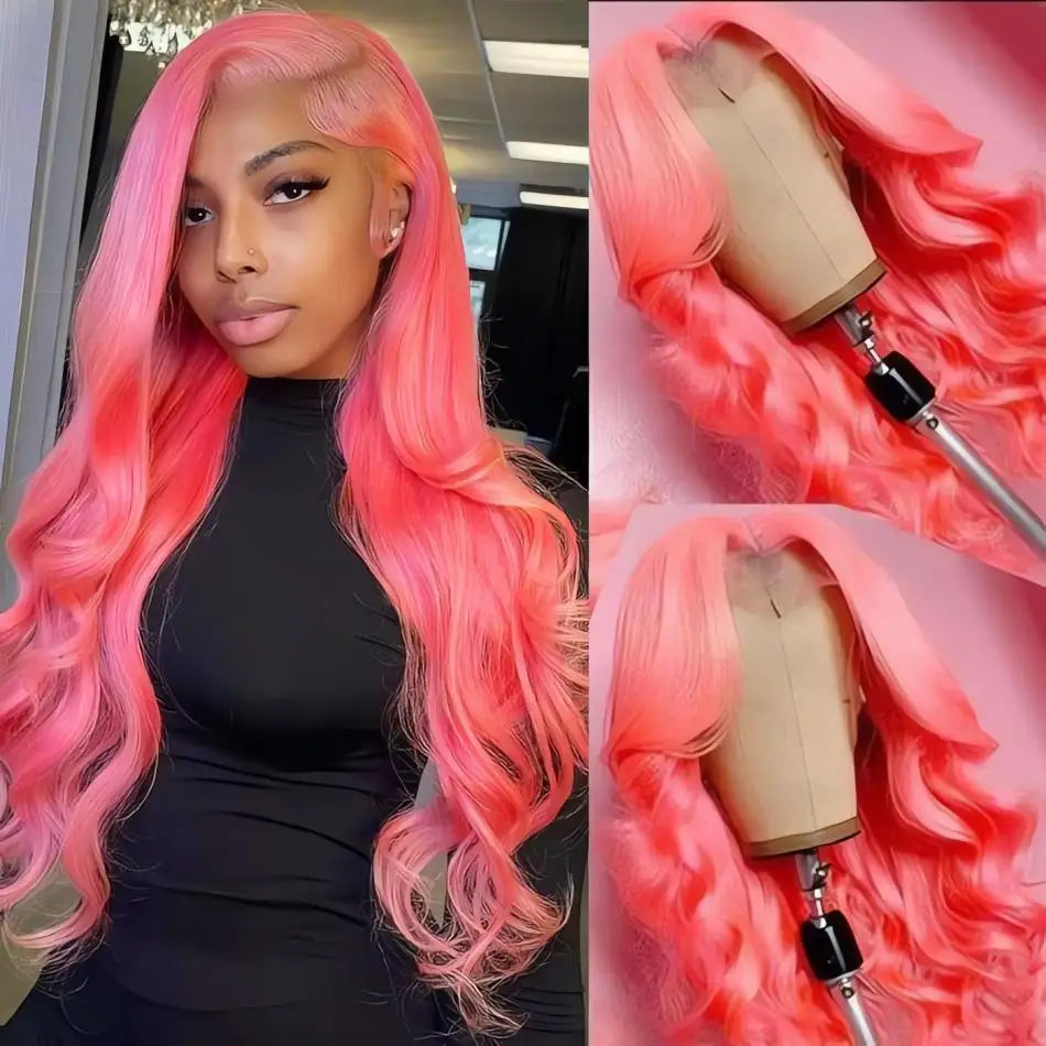 Light Pink Lace Front Wig Human Hair 13x6 Hd Transparent Lace Frontal Wig 13x4 Pink Colored Body Wave Human Hair Wigs For Women
