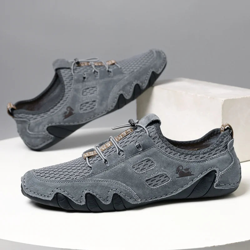 Men Fashion Sneakers Mesh Casual Shoes Lether Lac-up Mens Summer Lightweight Vulcanize Shoes Walking Sneakers Zapatillas Hombre