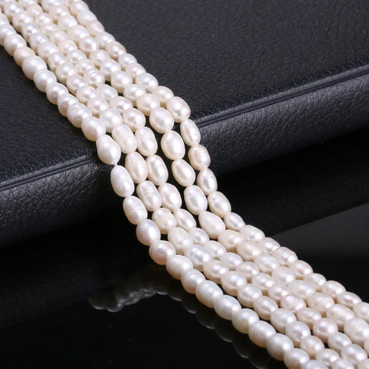 Natural Freshwater Cultured Pearls Beads Rice Shape 100% Natural Pearls for Jewelry Making DIY Strand 14 Inches Size 5-6mm