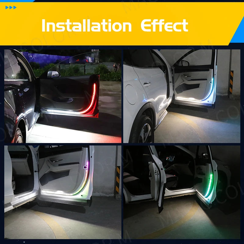 2 PCS Car Door Opening Welcome Light Strips LED Flexible 120cm Warning Strobe Atmosphere Ambient Lamps Decoration RGB Red White