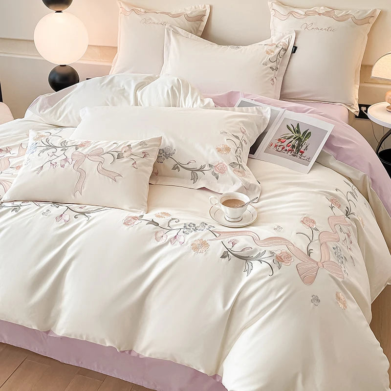 4 pieces Luxury cotton bed linen Embroidered comforter bedding set couple duvet Quilt cover set double sheets set Pillow case