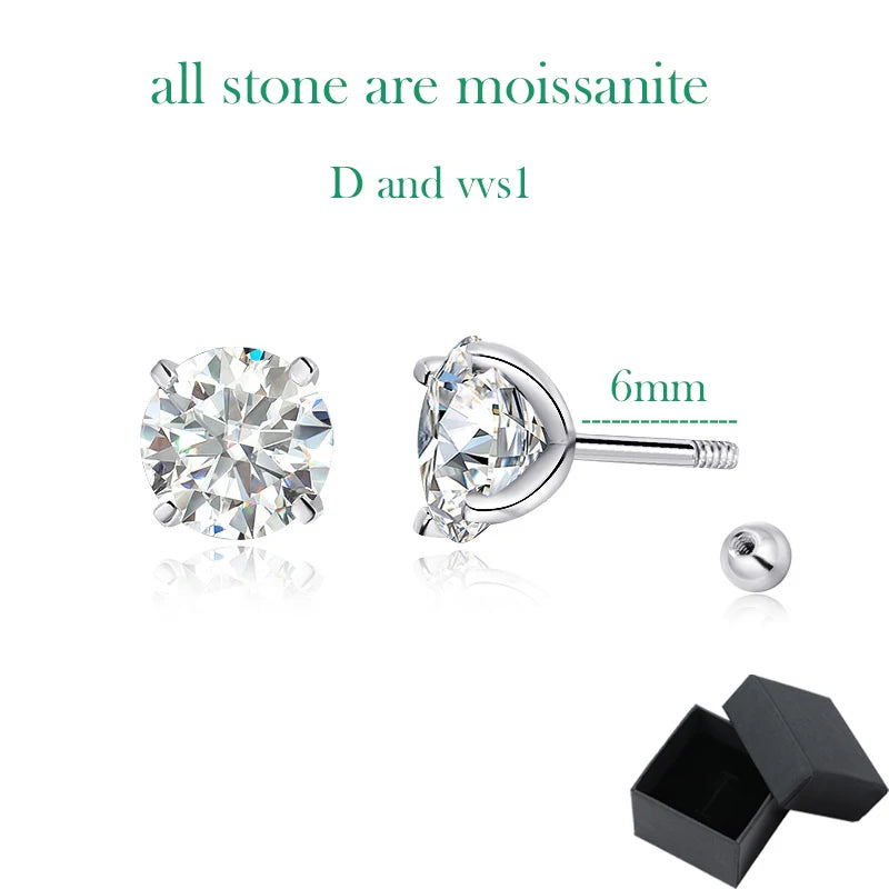 Smyoue 18k Plated 0.2-2ct Moissanite Stud Earrings for Women Solid 925 Sterling Silver Lab Diamond Screw Back Ear Stud Jewelry