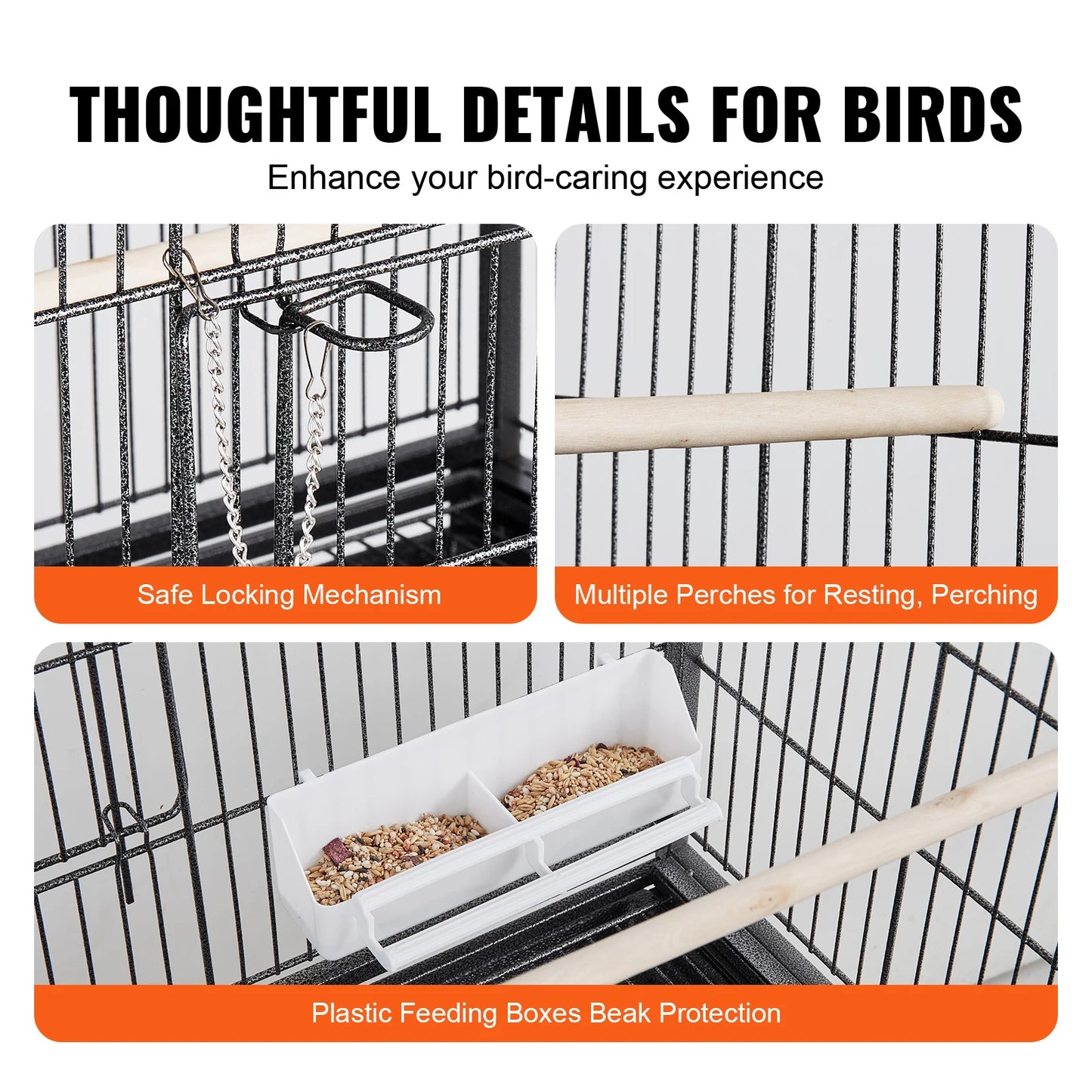 VEVOR 52/54 inch Standing Large Flight Bird Cage Carbon Steel Parakeets Cages with Rolling Stand and Tray for Cockatiels Parrots