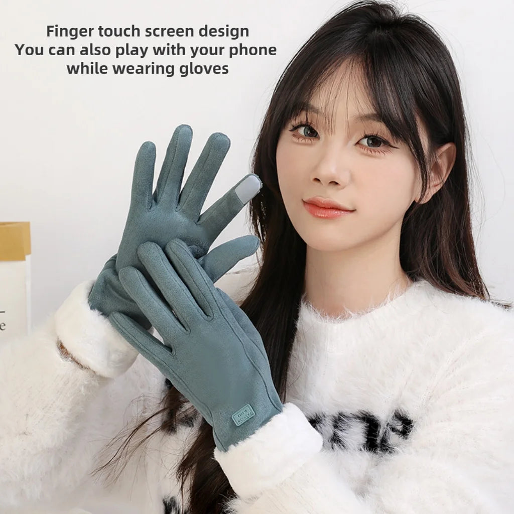 New Warm and Velvet Gloves, Cute and Beautiful Women's Gloves, Suitable for Women's Soft and Warm Winter Gloves, Cycling Gloves