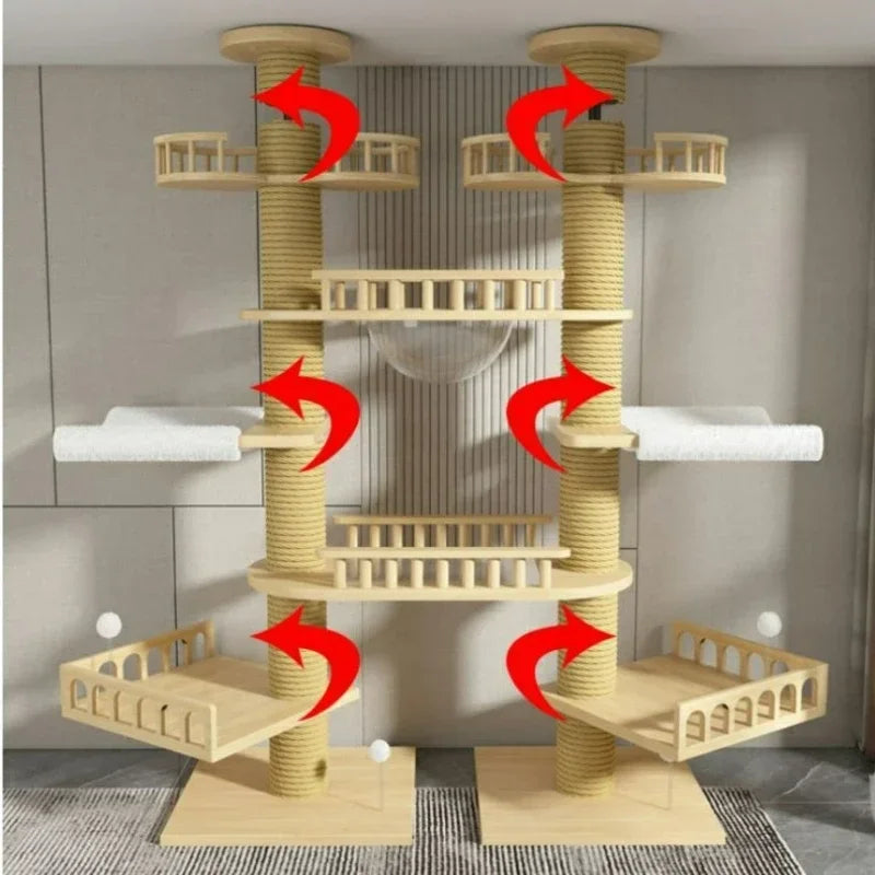 Double Pillar Cat Climbing Pillar Solid Wood Cat Cage Multifunctional Cat Stand Multi-layer Jumping Platform pet supplies
